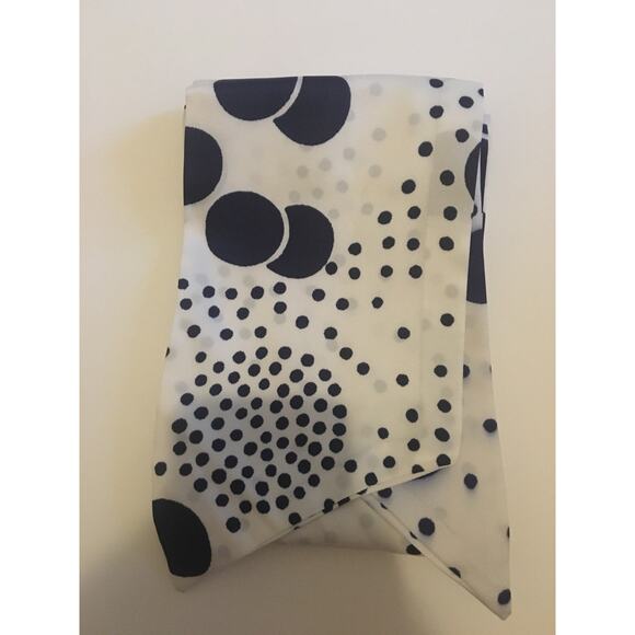 Long White and Blue Polka Dot Twirly Vintage Scarf - Picture 5 of 5